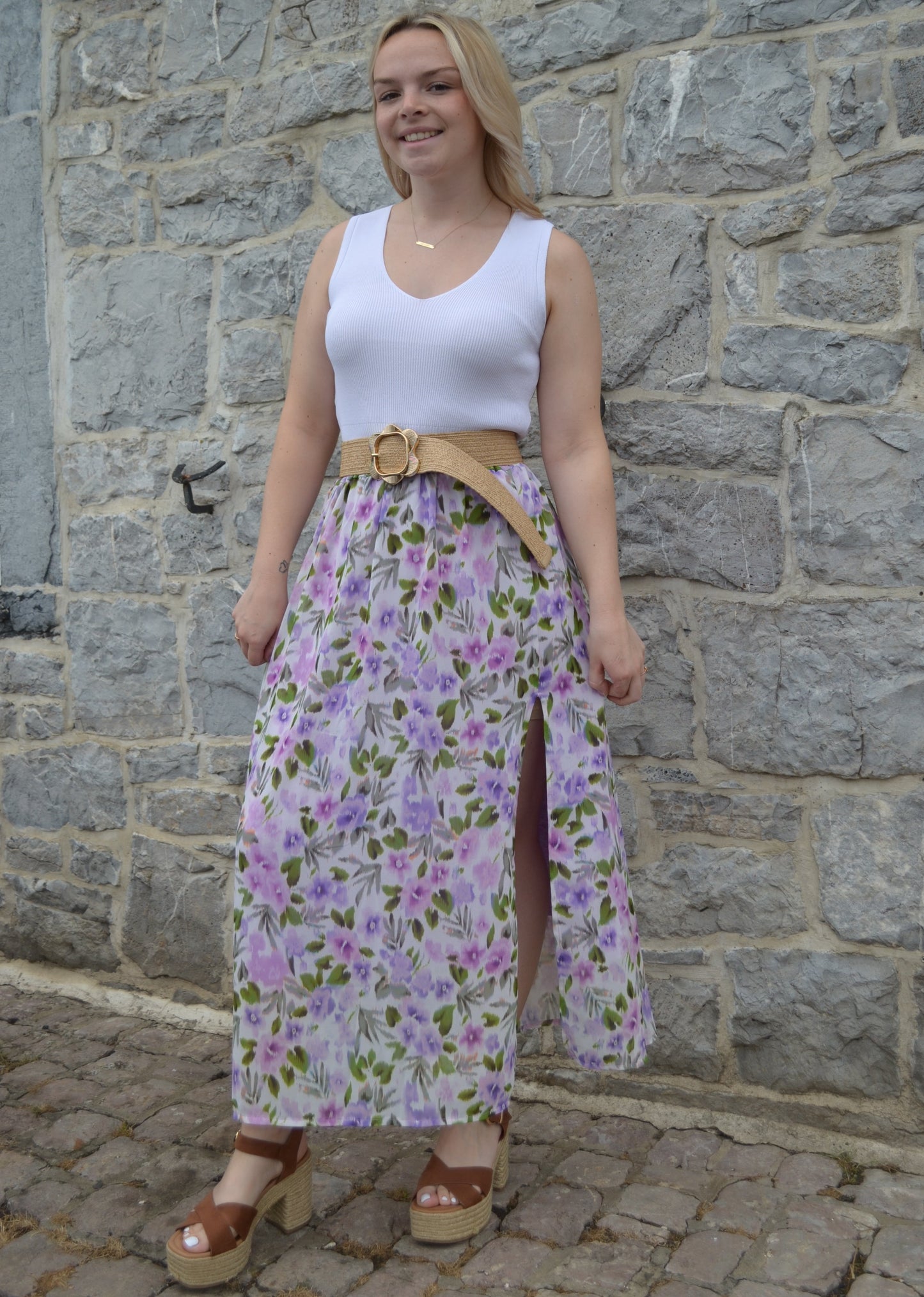 Jupe Elise fleurs mauves