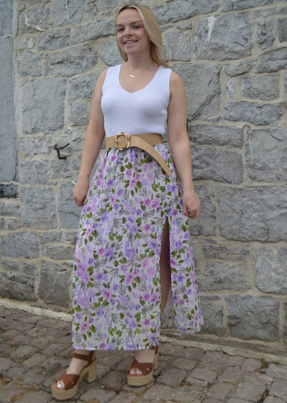 Jupe Elise fleurs mauves