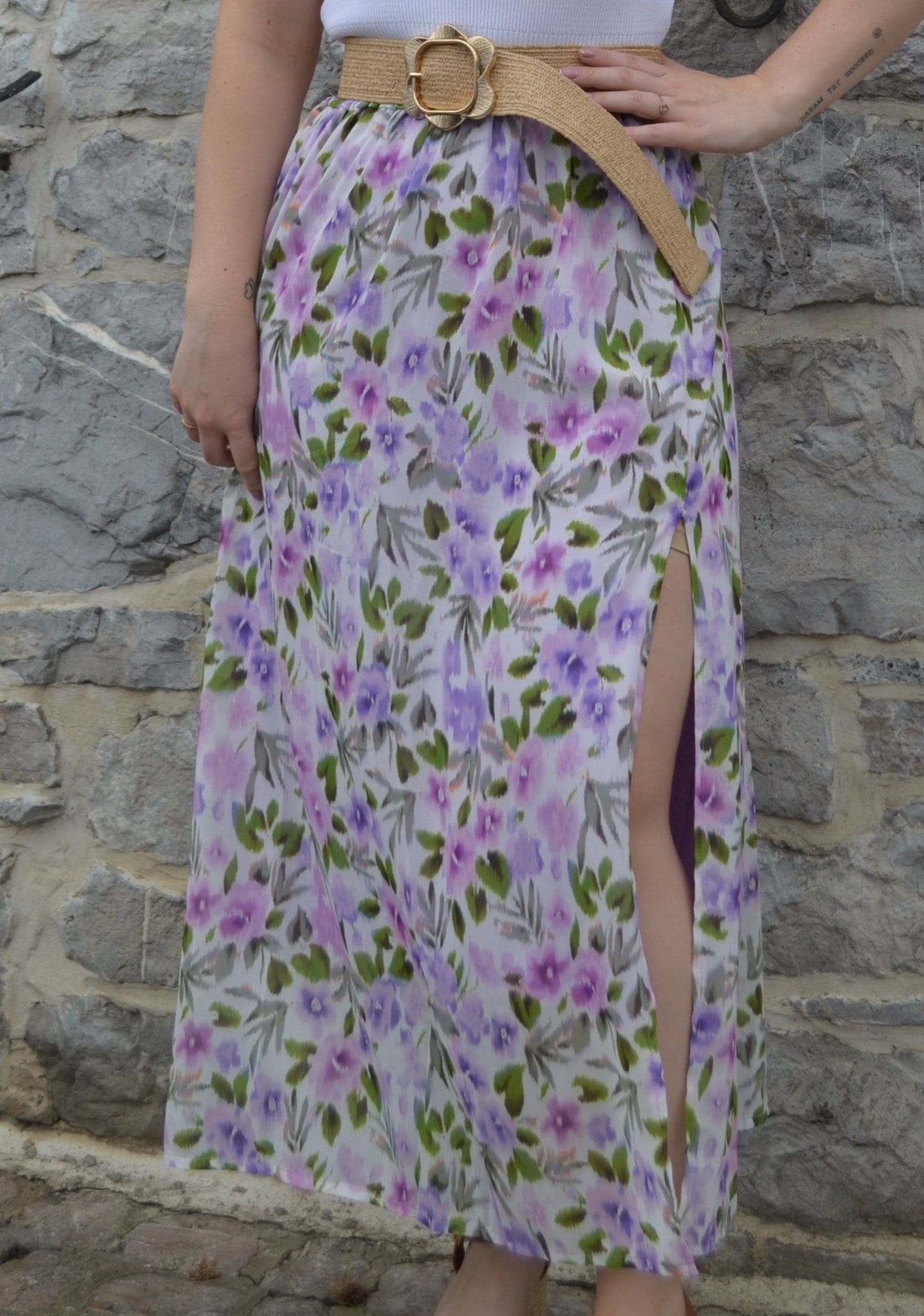 Jupe Elise fleurs mauves