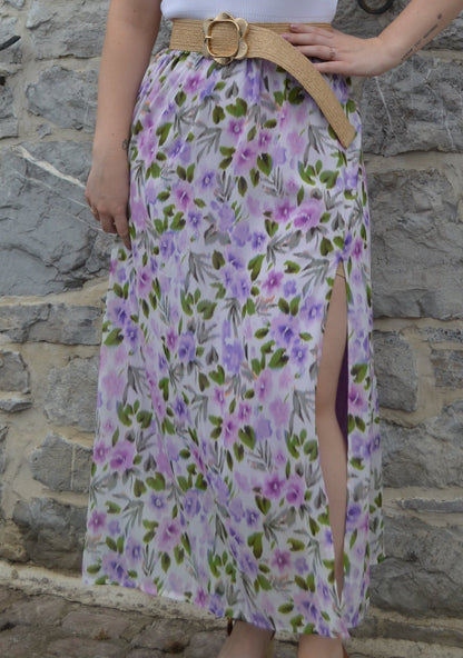 Jupe Elise fleurs mauves